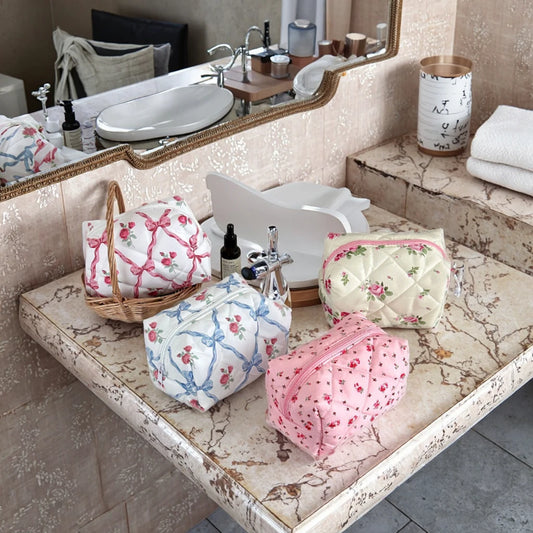 YY Handmade Cotton Makeup Bag for Women Aesthetic Girl for Toiletry Bag with Bow Detail National Style Handmade by Women by PDG ibma