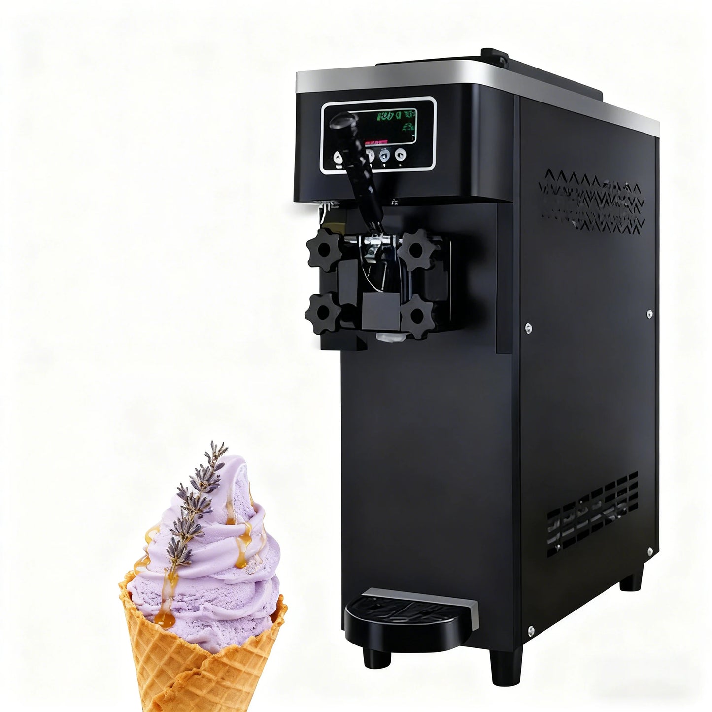 Mini Soft Serve Ice Cream Machine 20L Capacity Countertop Ice Cream Maker for Bubble Tea Shop Snack Bar Space Saving Design