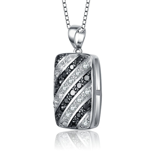 TD Collette Z Sterling Silver with Rhodium Clear Black Cubic Zirconia Stripe Rectangular Pendant Necklace Fashion Accessory