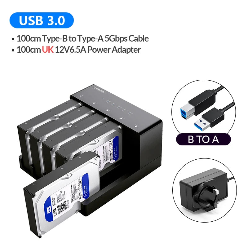 ORICO 5 Bay USB 3.0 to SATA 2.5/3.5 Inch HDD Docking Station Hard Drive Enclosure with Offline Clone HDD Case Plug and Play