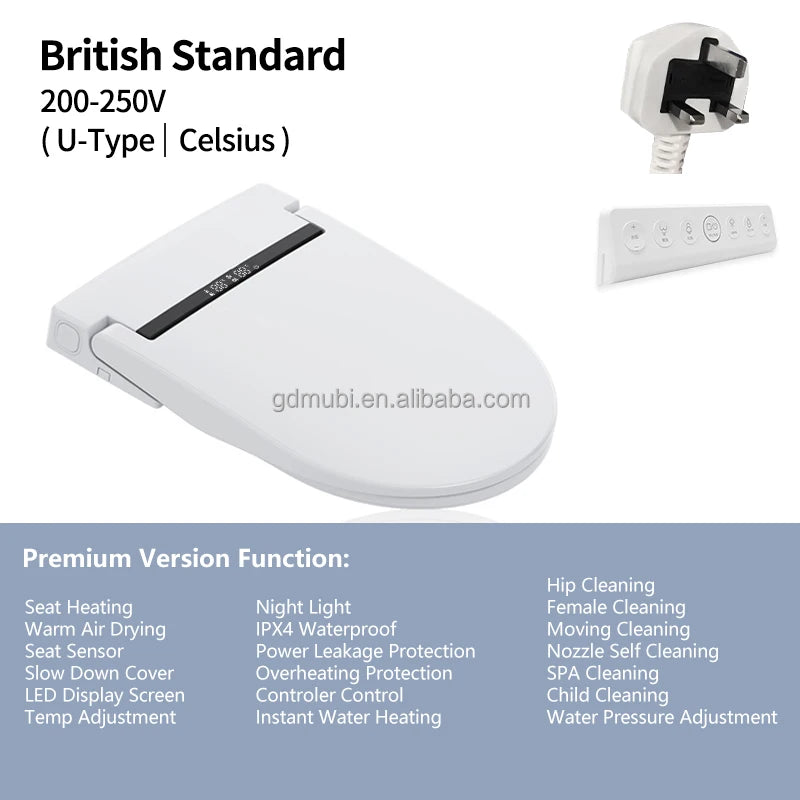 U Shape Ultra Slim Smart Toilet Seat Premium Version Auto Washing Cover Lid Intelligent Heated Toilet Seat With Remote