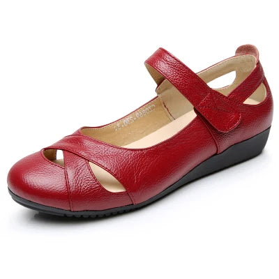 GKTINOO Spring Breathable Genuine Leather Summer Shoes Woman Flat Low Heel Shallow Soft Comfort Flats Mary Janes Women Size 43