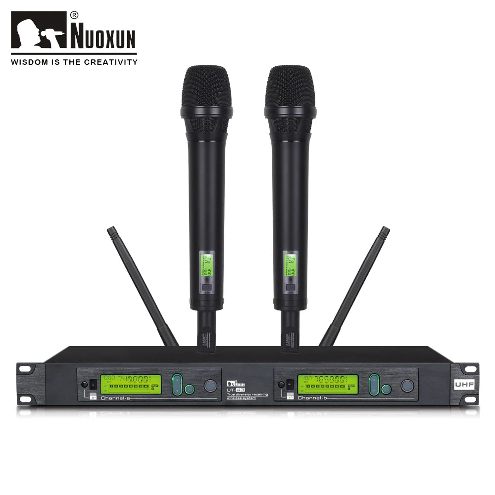 Professional Dual Channel True Diversity Handheld UHF Wireless Microphone Dynamic Metal Microphone for Performance