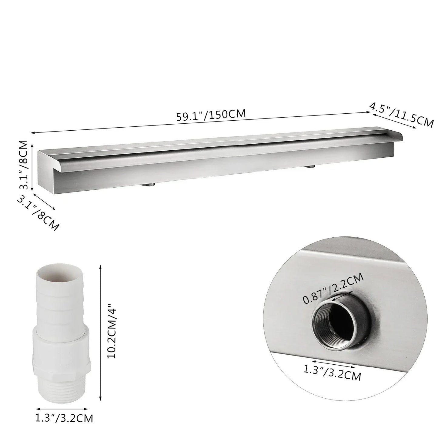 SucceBuy Waterfall Pool Fountain Stainless Steel Pipe Connector Spillway Garden Outdoor Pond Rectangular Swimming Pool Fountain