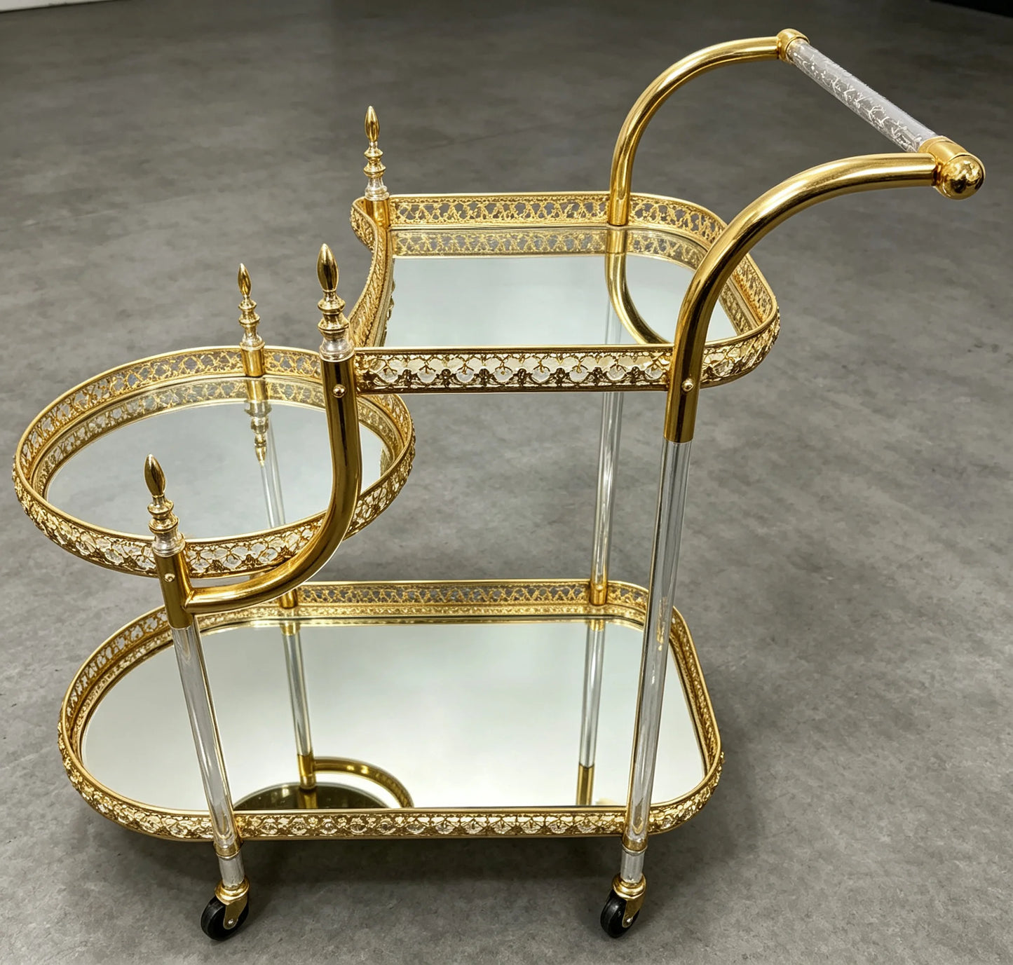 Hotel Dining Cart Metal Handcart Party 3-layer Golden Wedding Dining Liquor Trolley