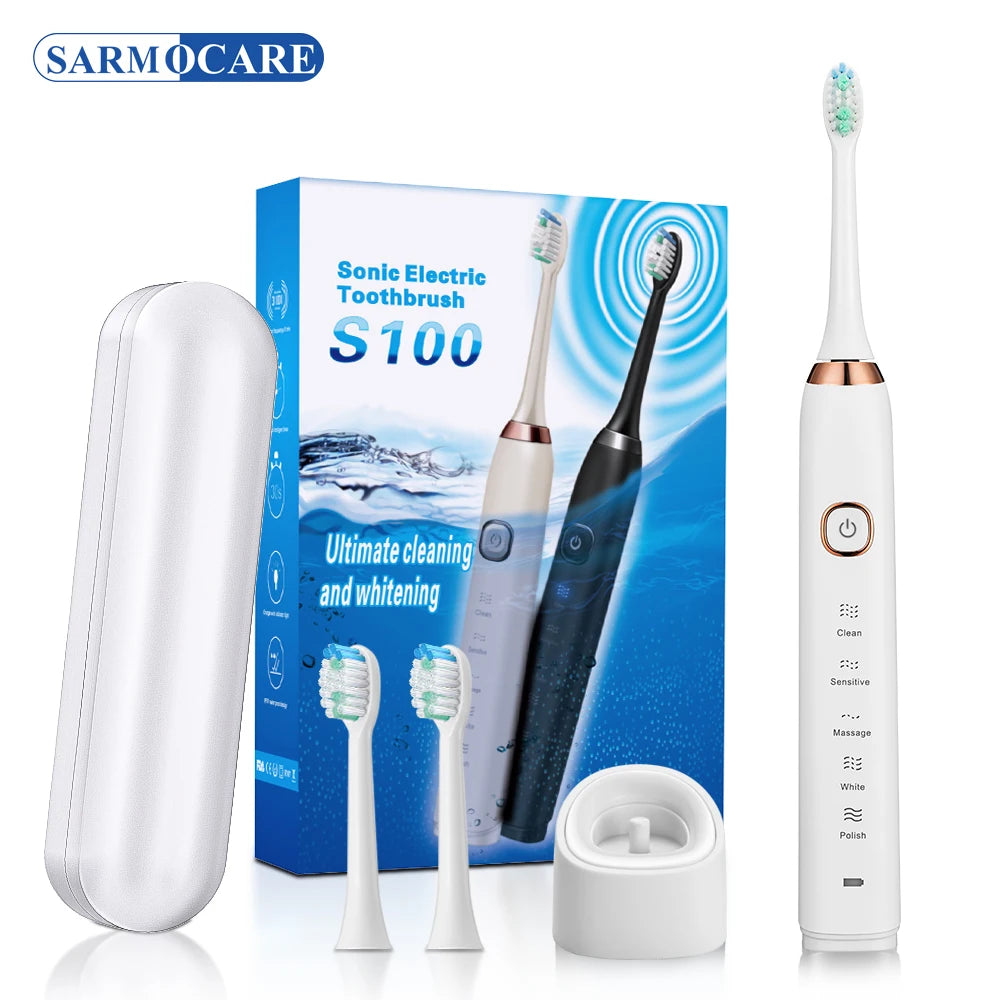 Deep Clean Rechargeable Sonic Electric Toothbrush with 8 Brush Heads Adult IPX7 Waterproof Medium Electric Tooth Cleaner