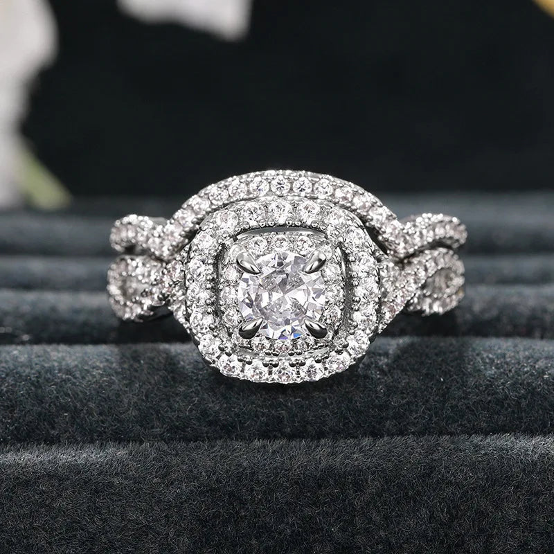Q103 Women's White Gold Diamond Engagement Ring Round Brilliant Cut Natural G Color Halo Design