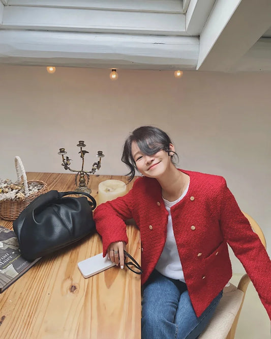 2023 Winter Women Red Trench Coats Woolen Tweed Short Jackets Blazers Raincoat Za Oem Korean Fashion Y2k Clothes Overcoat Parkas by PDG ibma