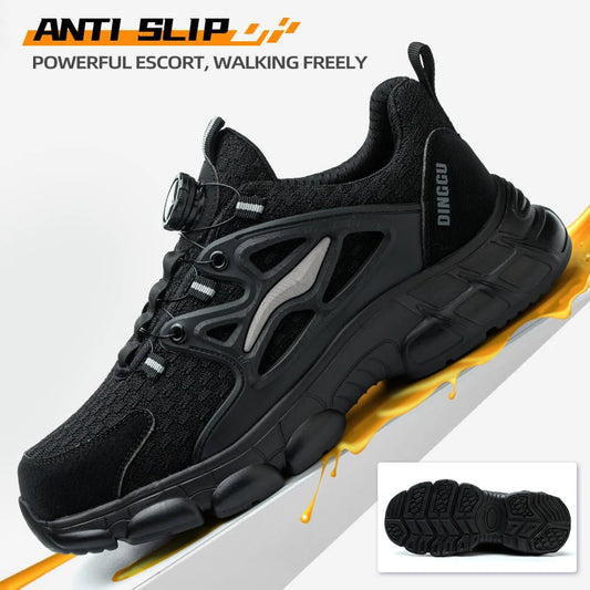 Men's Steel Toe Puncture Proof Anti-skid Work Safety Shoes Men's Breathable Woven Knit Shock Absorption Running Shoes