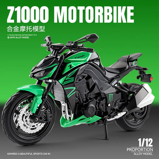 New Hit 1:12 Scale Z1000 Diecast Car Model with Sound Light Effects Collectible Decor Toy Gift for Boys