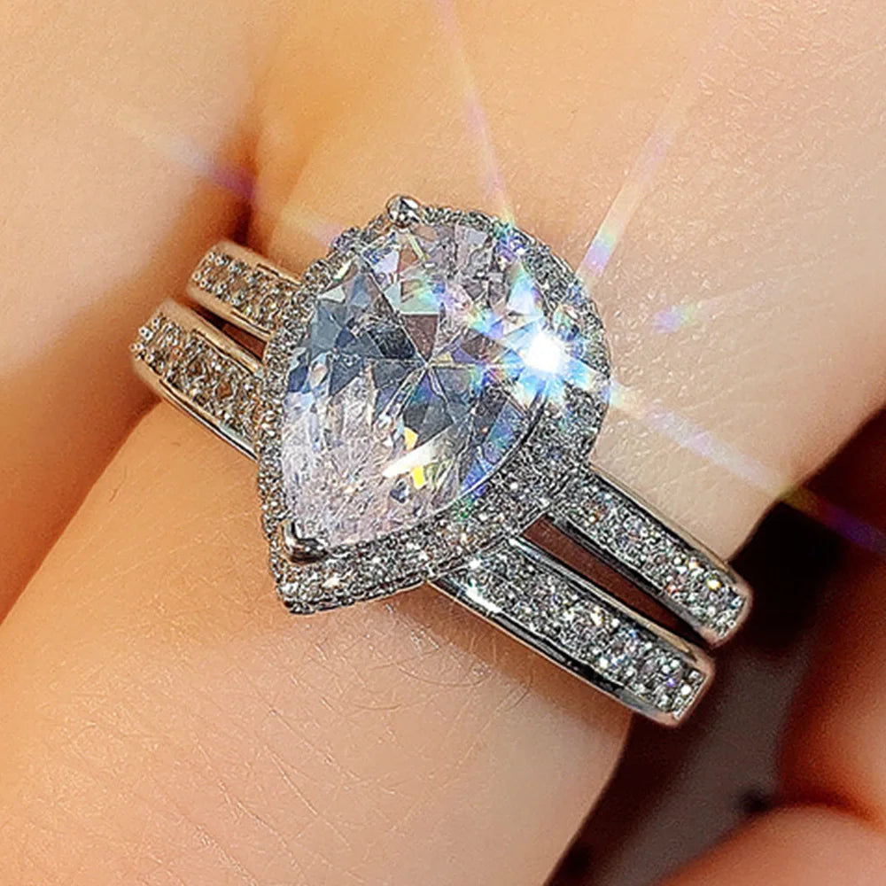White Gold Pear Cut Diamond Women's Classic Engagement Ring D Color with Side Diamonds DS-RC26