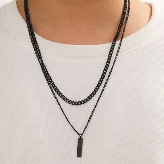2PCS Unisex Stainless Steel Minimalist Multi-Color Simple Rectangular Pendant Necklace with Snake Chain Chokers Necklaces