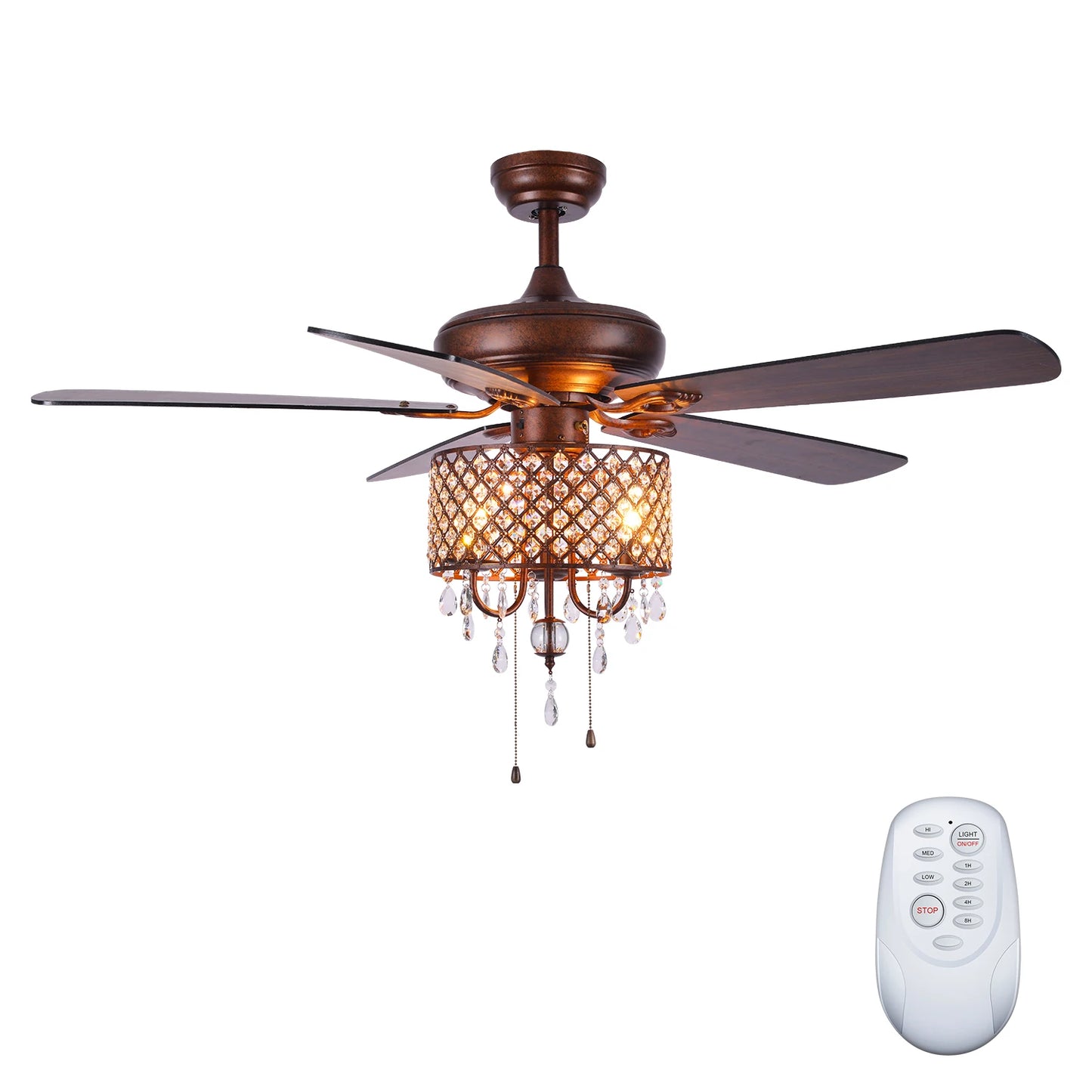 Ceiling Fan with Crystal Light Quiet Fan Light Reversible Blades Chandelier Indoor Crystal Fan 52 Inch Chandelier Decorates Home