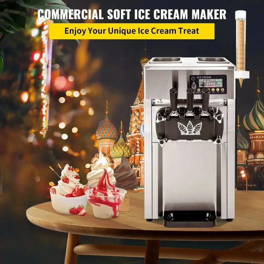 VEVOR 1200W A168 Compressor Ice Cream Maker 4-Nozzle LCD Panel Machine for Yogurt and Milk 3 Flavors New Condition
