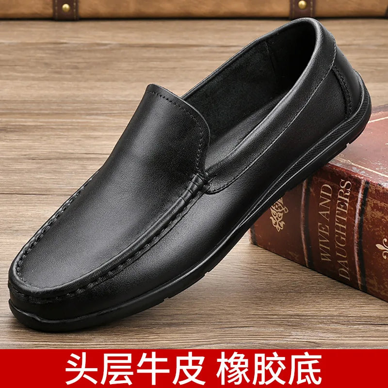 Men Genuine Leather Loafers Square Toe EVA Midsole Rubber Outsole Breathable Solid Pattern All Seasons Casual Shoes