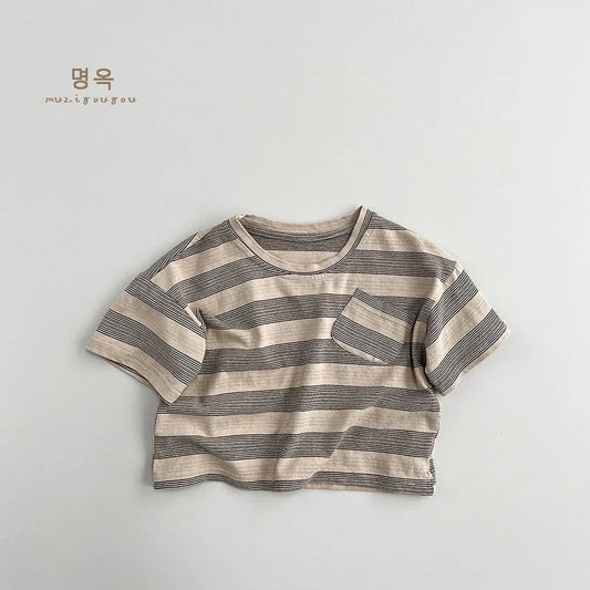 2025 New Breathable Kids Shirts Summer Children's Short Sleeve Striped T-shirt for Boys and Girls Children's Clothes