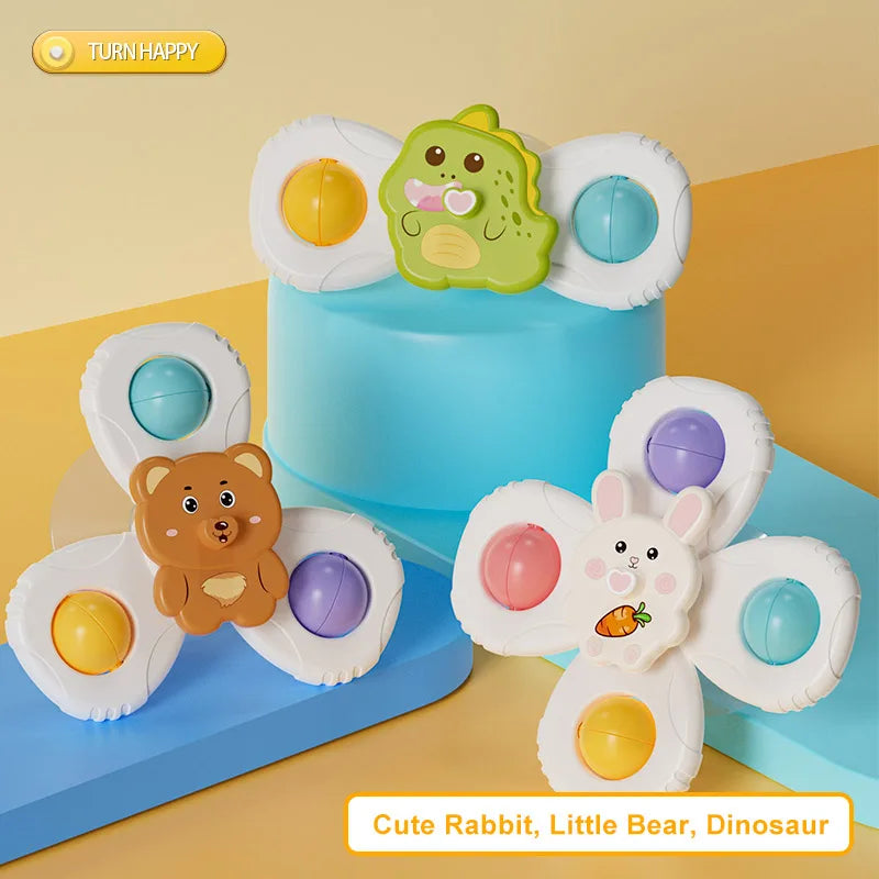 Cartoon suction cups for babies table fun spinning tops Children baby soothing toy Fidgety spinner grip training Splashing toy