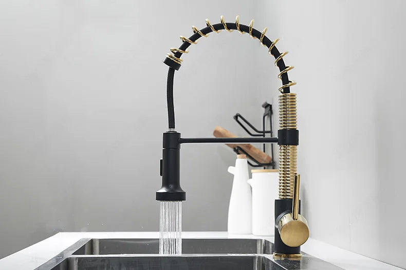 Kitchen Faucet Mixer Tap Black Gold Pull Out Spring Kitchen Faucets