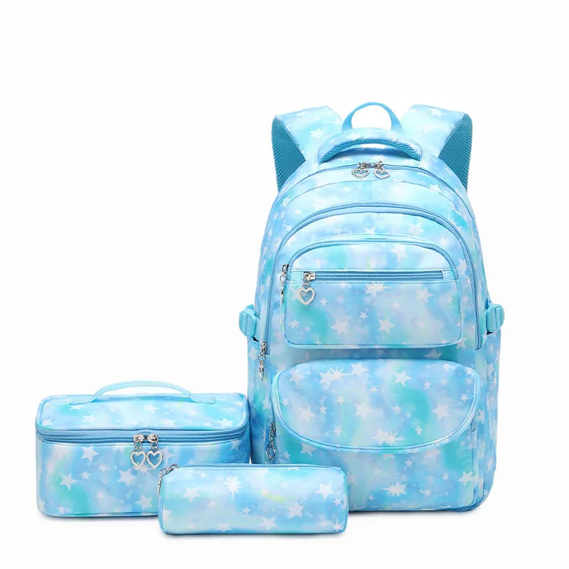 17 Inches Waterproof School Bags 3 Pcs Sets Backpack for Girls Students Rucksack With Lunch Bag & Pencil Bag for Teenager