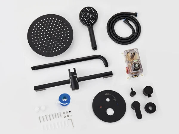 FLG Matte Black Bathroom Stainless Steel Shower Hot and Cold in High Pressure Rainfall Wall Mount Concealed Shower Set