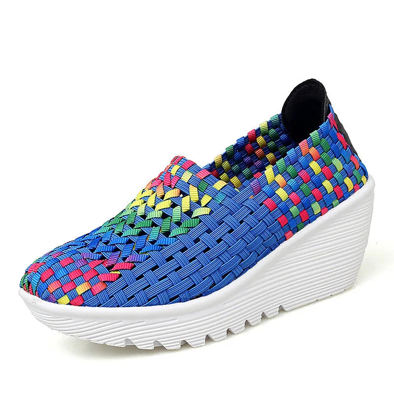 New Women Sneakers Summer Casual Shoes Woven Flat Platform Women's Shoes Breath Loafers Lady Footwear Soft Zapatos Plus Size 42
