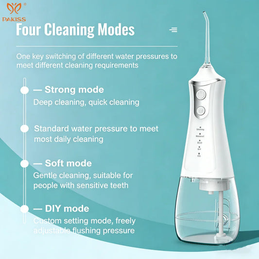 PAKISS L11 Electric Water Flosser with Type-C Charging Cordless 300ml Plastic Tank for Outdoor Hotel & Household Use