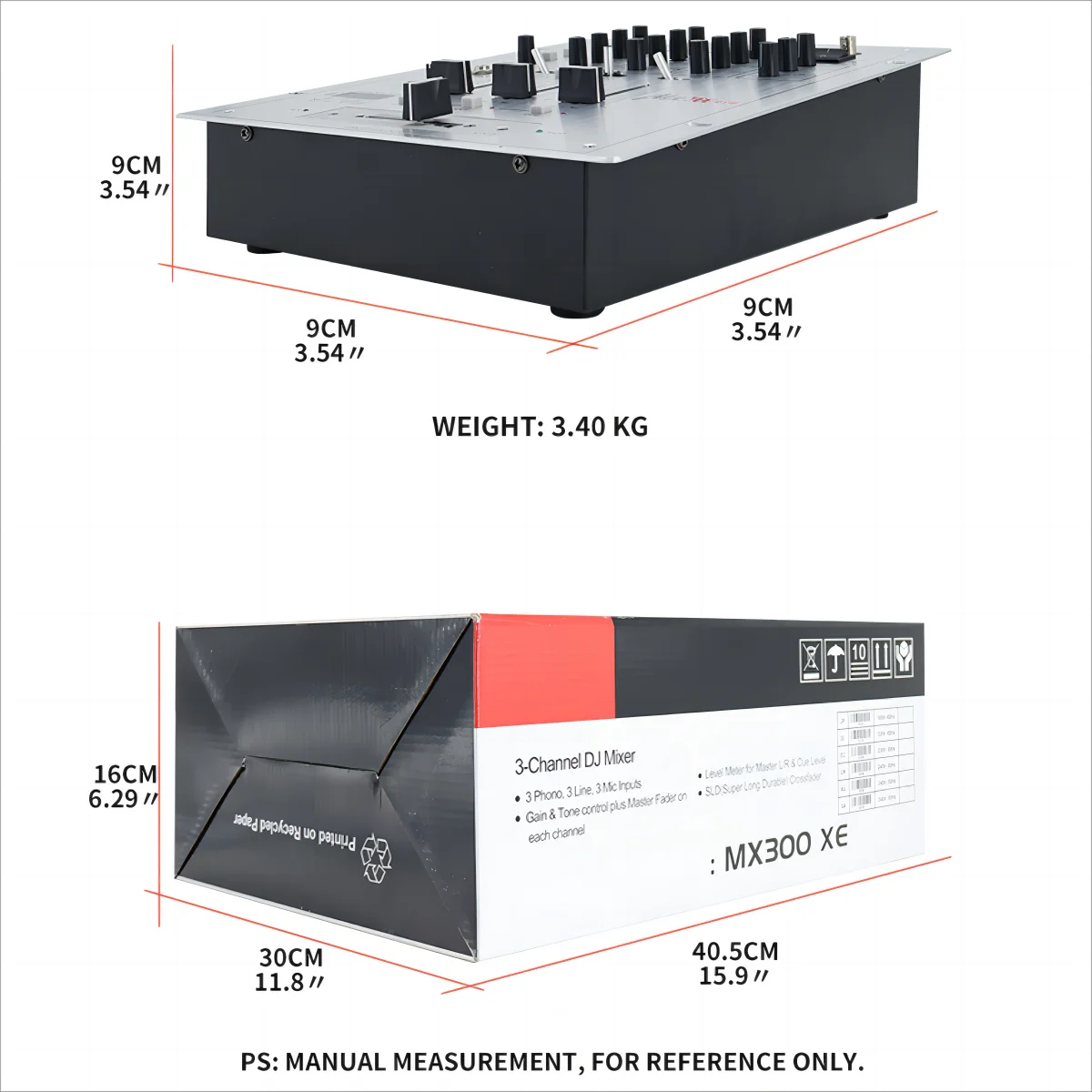 MX300 USB Professional DJ Player Mixer With EQ Scratch-proof DJ Mixer Console Replaceable Crossovers With Reverse