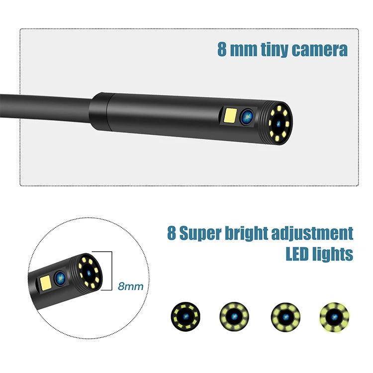 New Handheld 8mm Dual Lens Endoscope Camera Mini Waterproof Inspection Camera 4.3inch Screen 2m Hard Cable Snake Camera