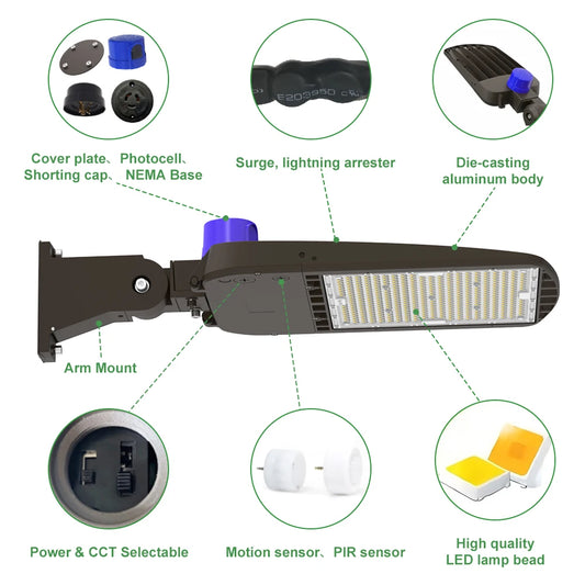 150W LED Shoebox Light ETL DLC Qualified 3CCT Adjustable Outdoor Commercial Parking Lot Lighting 120-347V 5-Year Warranty