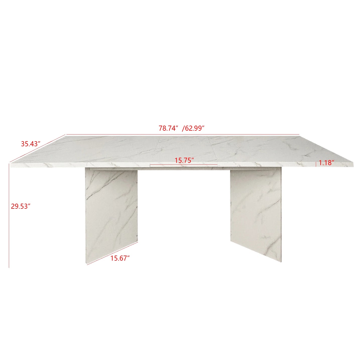 Extendable Dining Room Table for 6-10 Modern Faux Marble Wooden Long Large Rectangular Expanding Conference Kitchen Table White