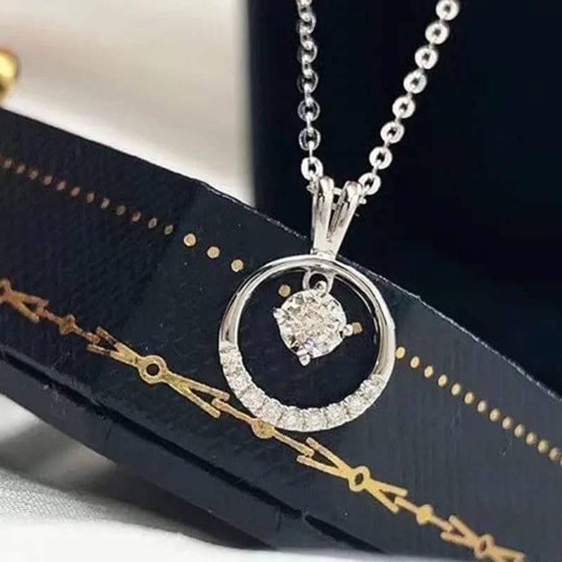 White Gold Diamond Necklace Round Brilliant Cut G Color Lab Grown Diamond Women's Classic Engagement Jewelry