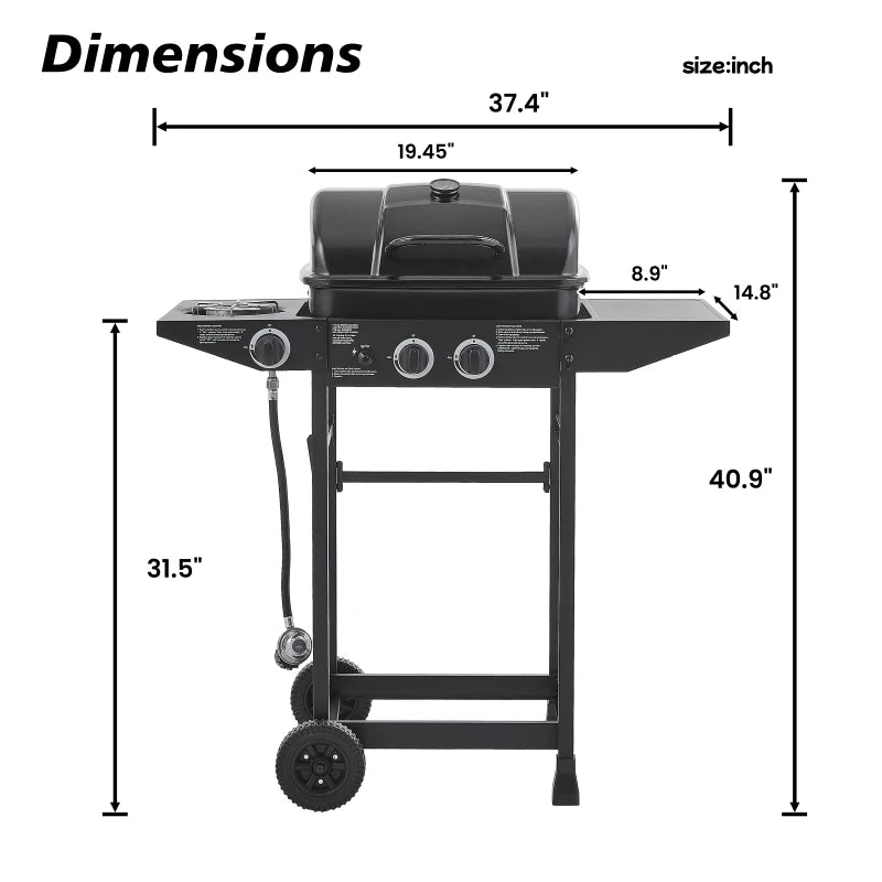 Overseas Stock Free Shipping 2 Burner BBQ Propane Gas Grill with Side Burner 24000 BTU Output Stainless Steel Barbecue Grill