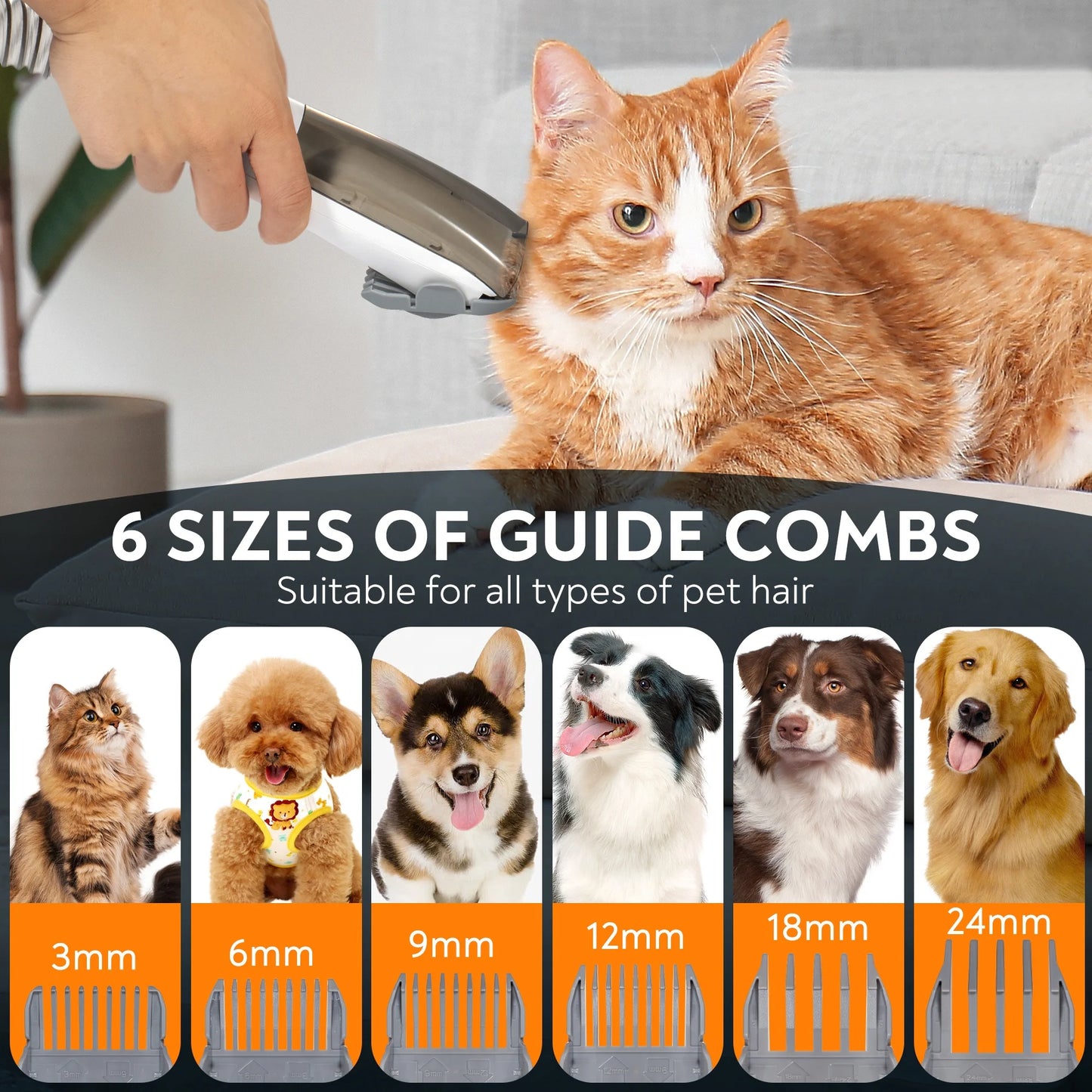 Professional 5 in 1 Pet Grooming Set Customizable 2L Dustbin Vacuum Clipper Rubber Brush Manual Power Hair Removal Dogs Cats