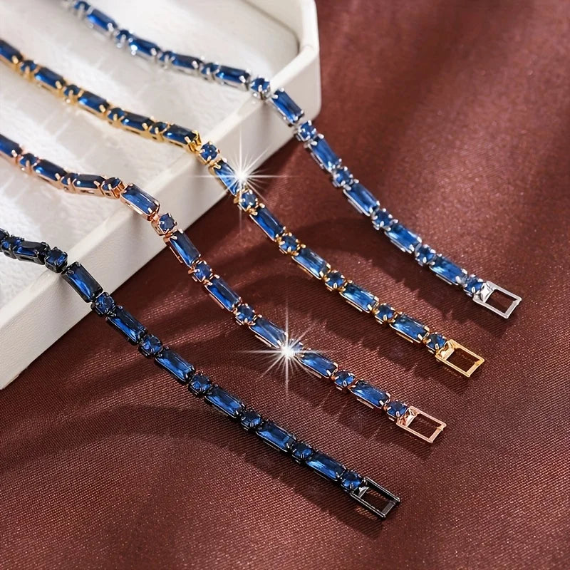 Unique Deep Blue Synthetic Zircon (synthetic Cubic Zirconia) Vintage Bracelet | for Women, Delicate Everyday Versatile