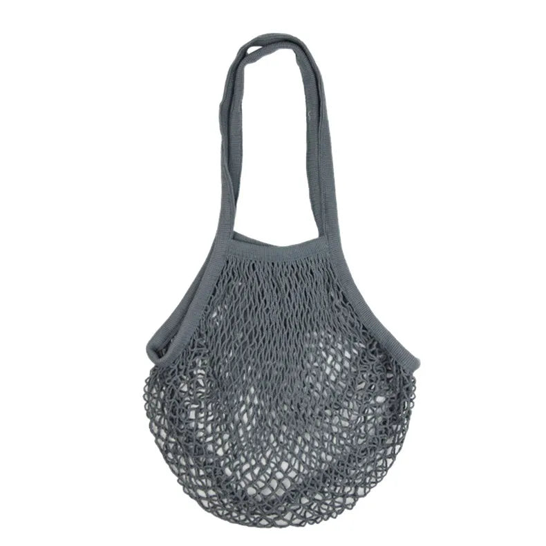 Recycled Reusable Cotton String Mesh Net Shopping Bag Long Handle Fruit Vegetable Grocery Produce Tote for Daily Life Letter