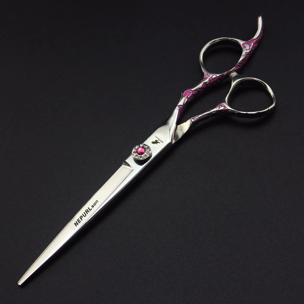 7.0 Inch Pink plum Handle Veterinary Animal Shaped Scissors Pet Grooming Scissors Pet Fishbone Teeth 5 Scissors Set PTS-114