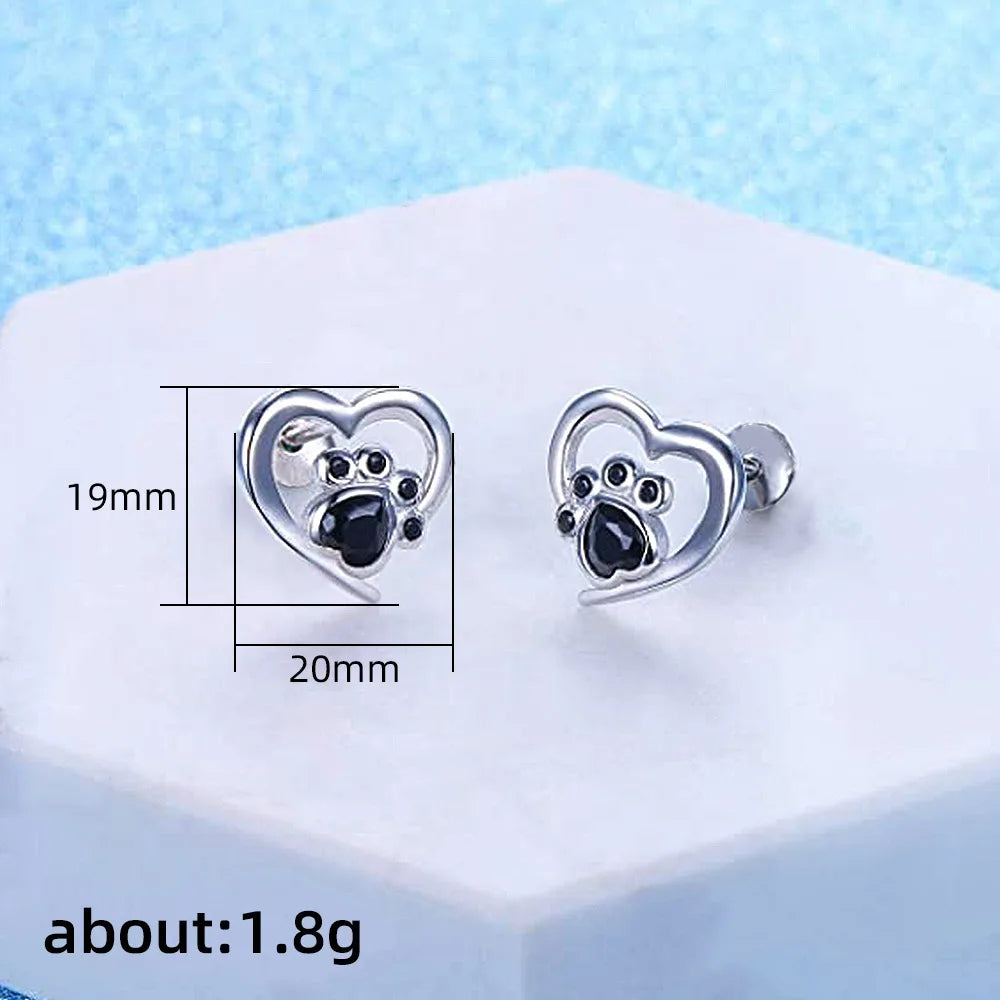 E1900 White Gold Heart Stud Earrings With Zircon Bezel Setting For Women Cute Fashion Jewelry Gift