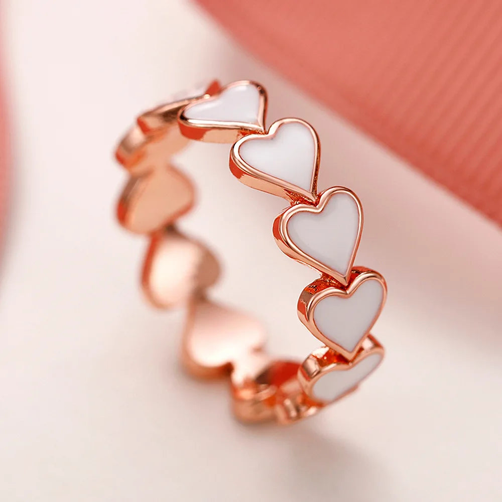 F1575 Rose Gold Plated Heart Ring For Women Cute Daily Jewelry Valentines Day Gift Alloy Fashion Ring Size 6