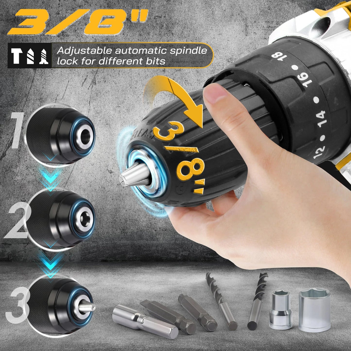 20V Cordless Impact Drill Electric Screwdriver Set Variable Speed Max Drilling Diameter 30mm Local US Warehouse