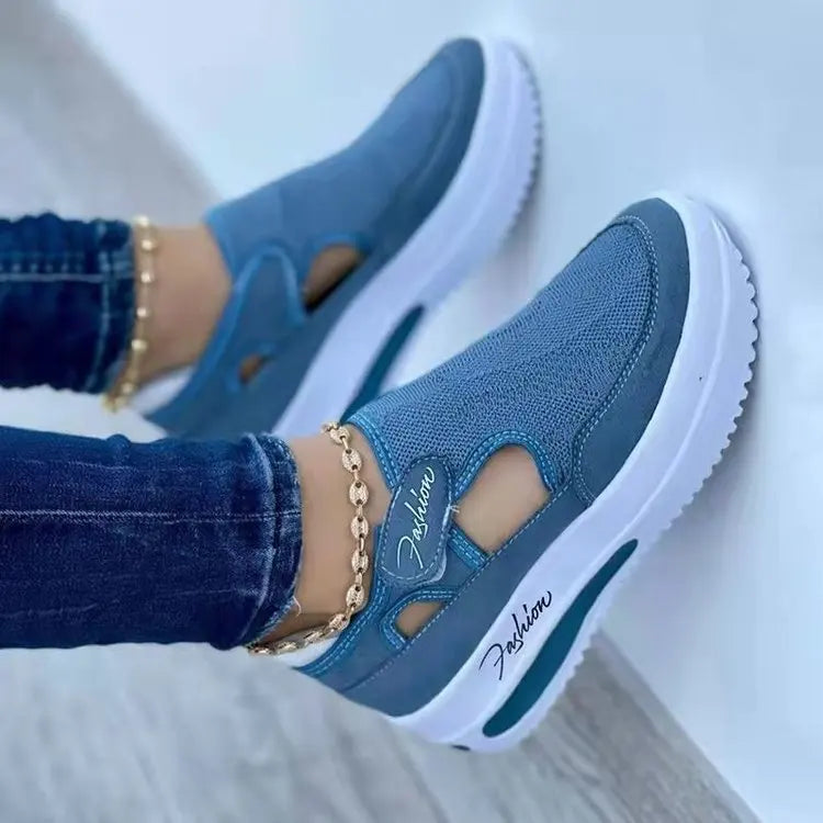 Women's Lightweight Lace-Up Walking Sneakers Comfortable Breathable Flat Platform Shoes Cushioning Sneaker Shoes for Women