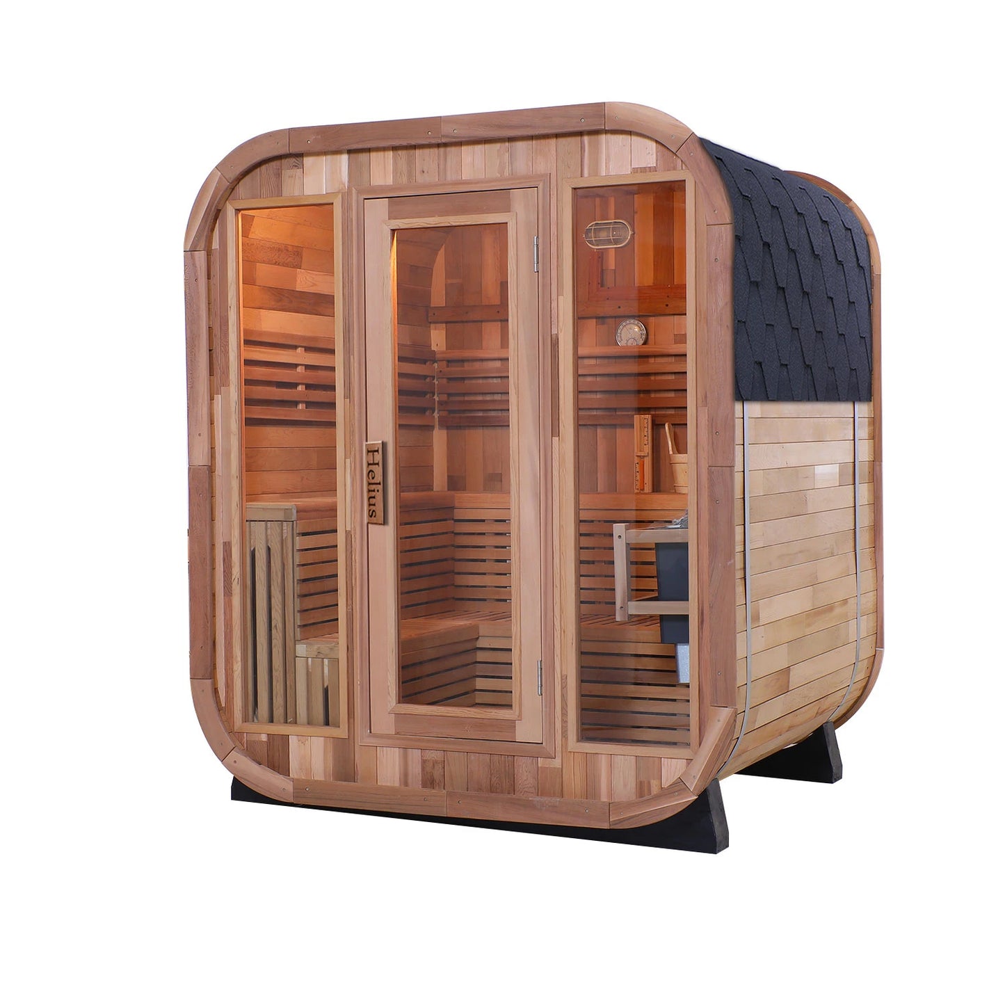 4-6 Person Outdoor Deluxe Sauna Red Cedar Wood Wet Steam Cabin for Family Garden