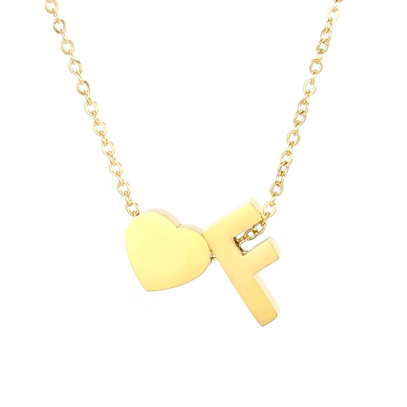 A-Z Alphabet Choker Personalized Style Tiny Heart with Initial Letter Necklace for Women 18K Gold Stainless Steel Jewelry