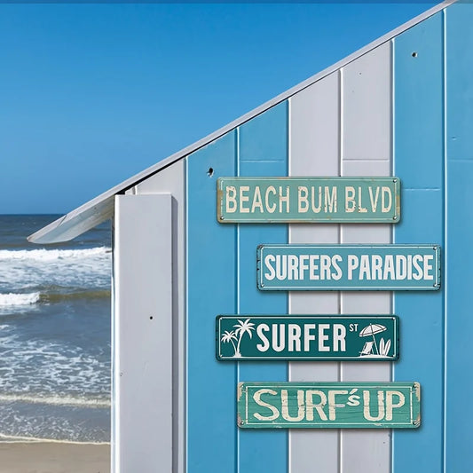 Tropical Beach Logo Wall Decoration Tropical Iron Rectangle UV Printed Weatherproof Beach Theme Painting