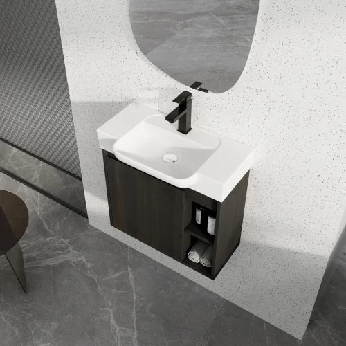 Free Shipping USA 24" Modern Floating Bathroom Vanity with Sink, Plywood Wall Mounted with Side Open Storage & Soft Close Door