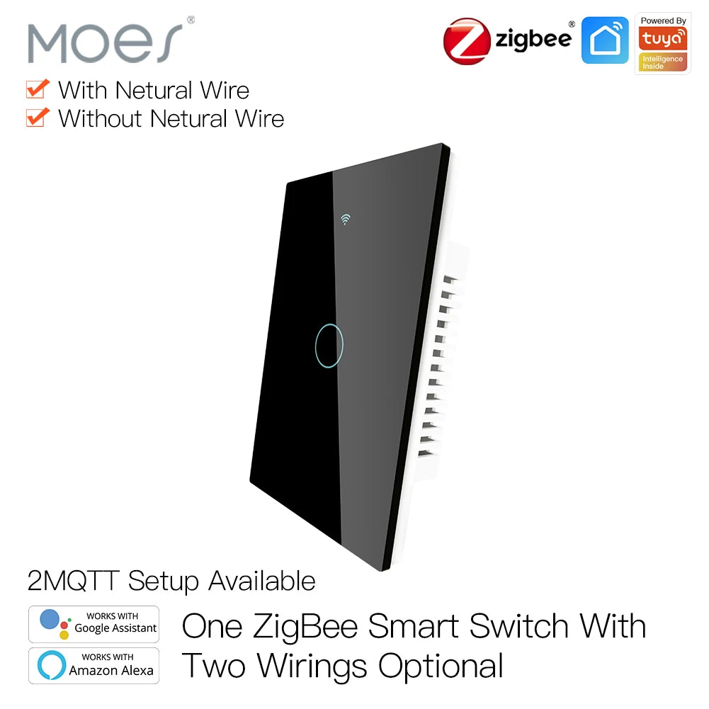 Tuya Remote Control Zigbee Wall Smart Switch 1 Gang Backlight US Standard Glass Touch Switch Compatible with Alexa