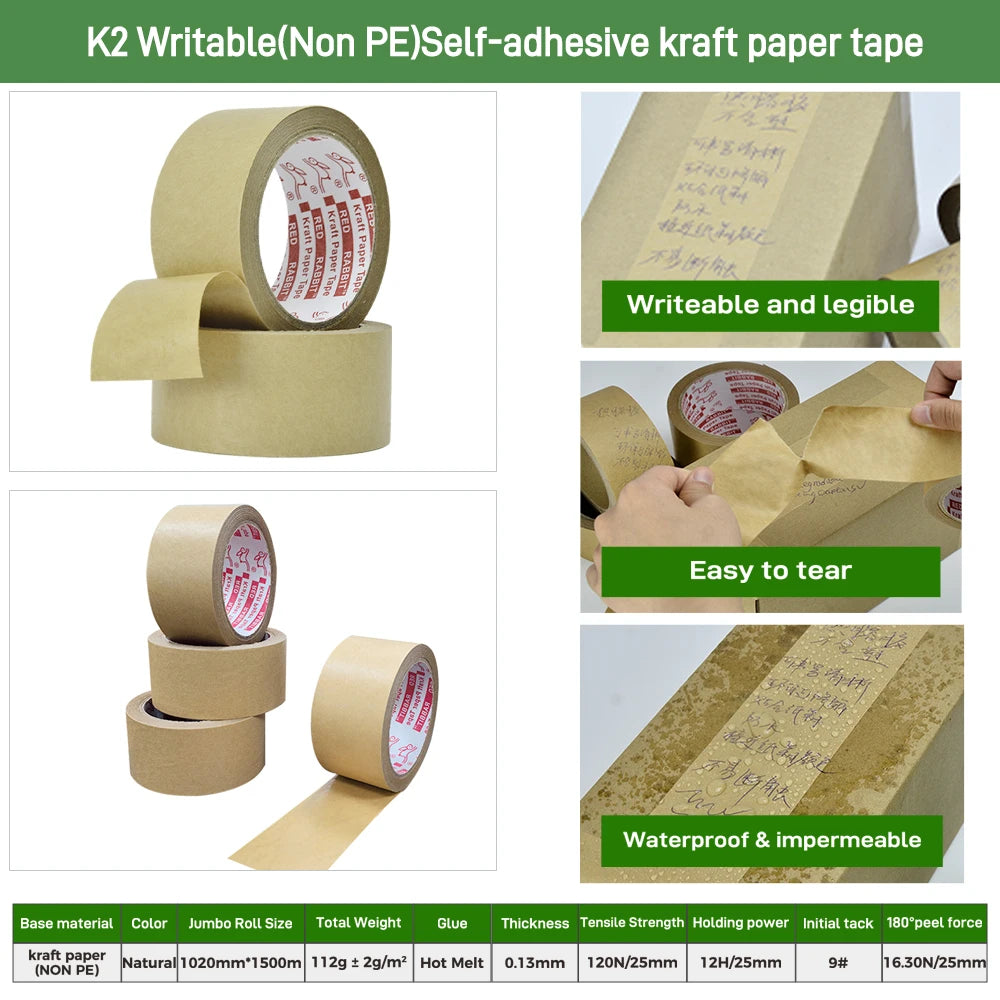 Wholesale Factory Custom PE Eco-Friendly Degradable Self Adhesive Packaging Kraft Paper Packing Tape
