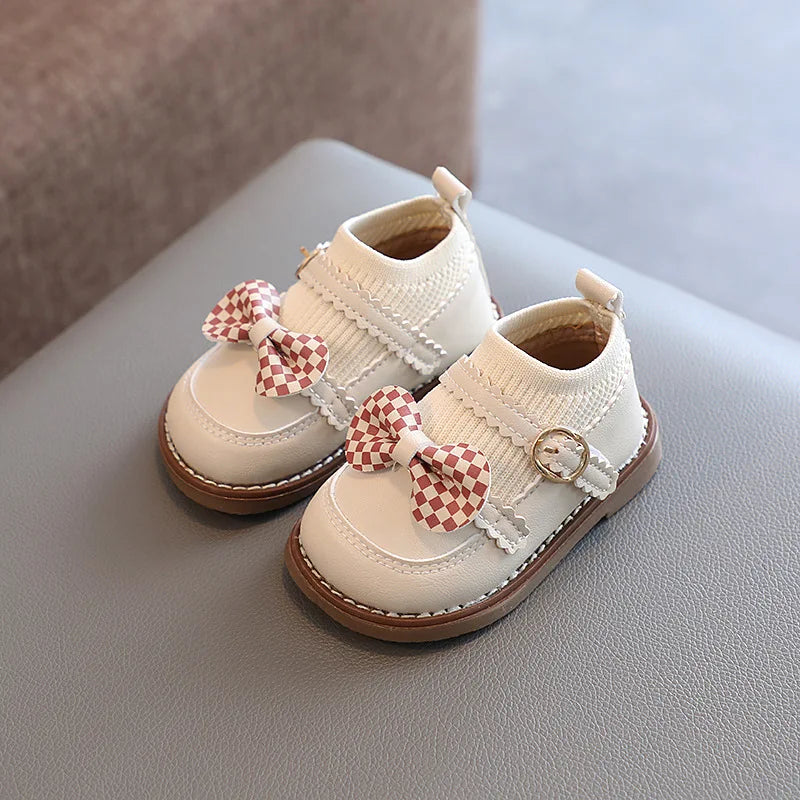 New Cute Girl Lattice Bowknot Baby Princess Shoes Casual Anti slip Outdoor Preschool Children's Soft Sole First Walking Shoe