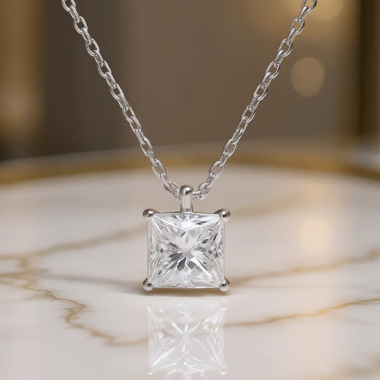 Xl1376 Princess Cut Diamond Necklace 1 Ct D Color Gia Certified Natural White Gold Women's Classic Engagement Jewelry