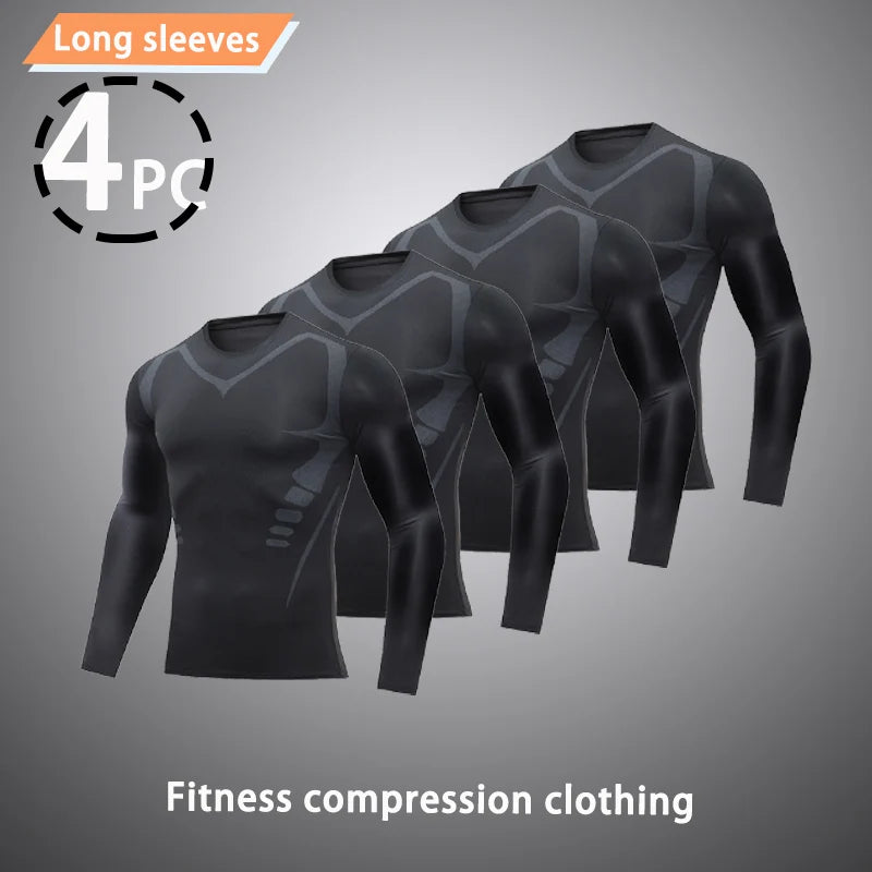 USA Warehouse 3 Pack Compression Shirts for Men Long Sleeve Athletic Base Layer Undershirt Gear T Shirt for Workout