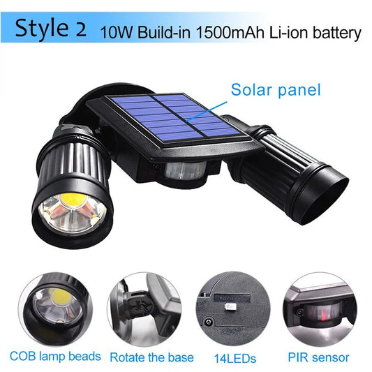 Two Adjustable Heads 180 Detection Angle 10W COB Waterproof LED Outdoor Motion Sensor Security Flood Lights